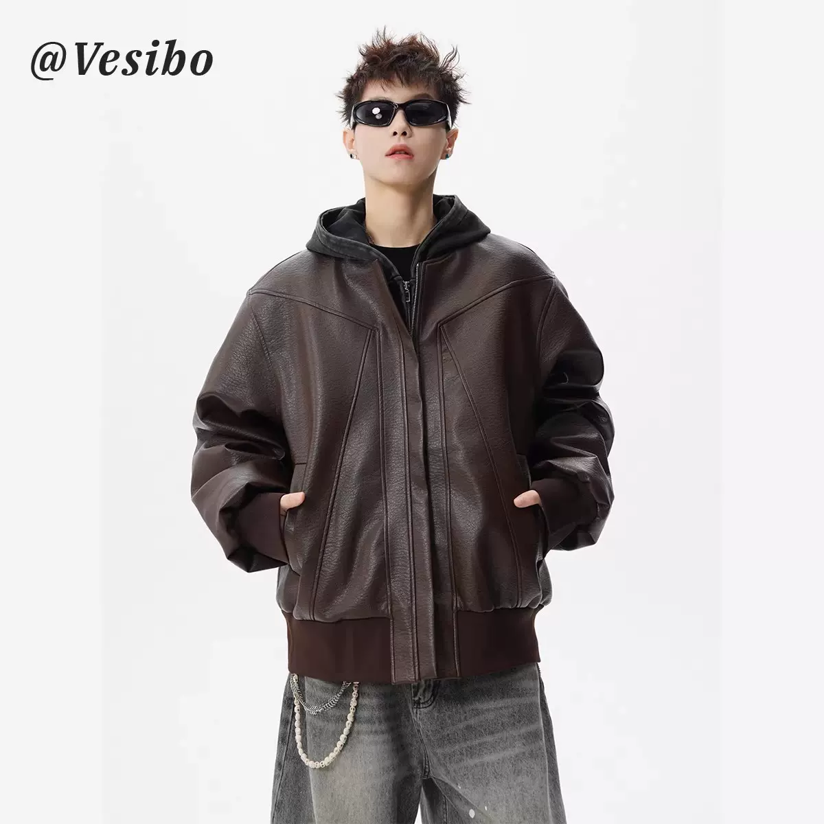 跨境大码高级感PU皮衣棉服男士秋冬季加厚帅气时尚机车服夹克外套