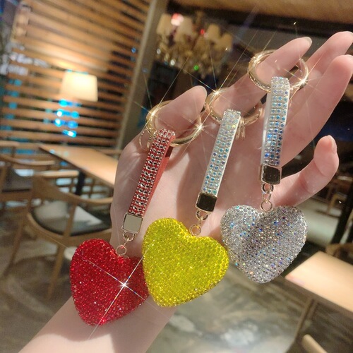 Creative clay dots drilled full of diamond rope heart keychain love women's bag pendant car keychain pendant accessories