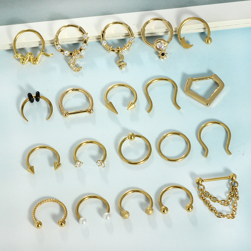 20PCS Stainless Steel Nose Ring Ball Horseshoe Piercing Jewelry Set - Mixed Styles Gold Tone detail image 7