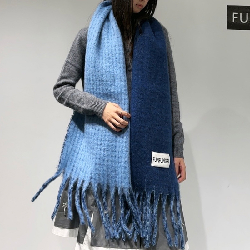 秋と冬のハイエンド両面シンプルなタッセルスカーフ女性のニッチファッション多用途スカーフ厚く暖かいスカーフショール|undefined