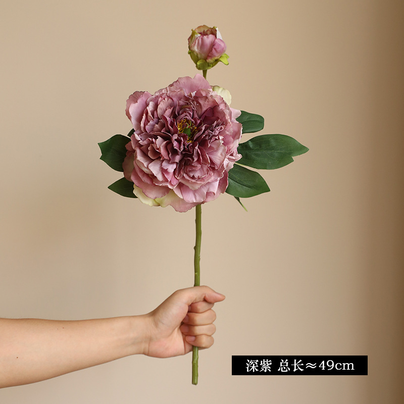 Flores de simulación de 2 flores de peonía de borde de coco, flores de loto falsas, decoración de escritorio de la casa nórdica, pintura al óleo de peonía falsa