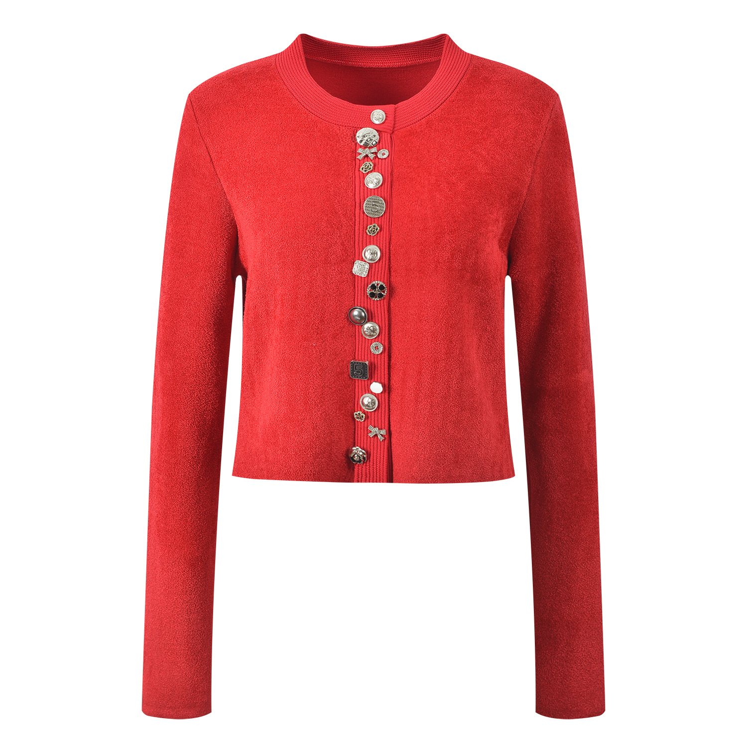 2025 Autumn New French Style Heavy Button Slim Fit Round Neck Short Knitted Cardigan Jacket