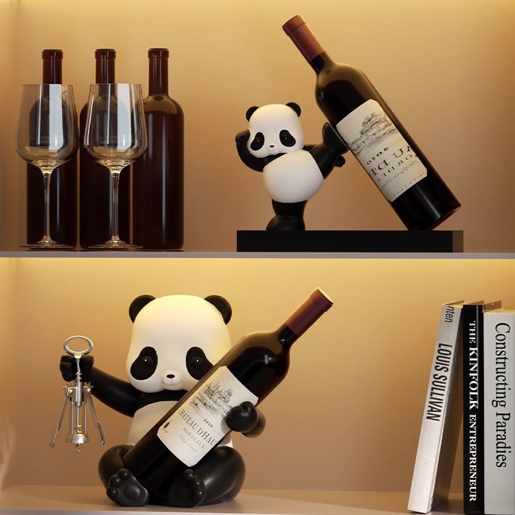 Sala de estar atmosférica de alta gama, decoración de gabinete de vino panda, decoración de gabinete de TV para el hogar de lujo ligero, instalación artesanal de escritorio de oficina de entrada