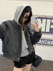 复古风短款夹克外套女大码胖mm春秋感百搭休闲棒球服ins上衣