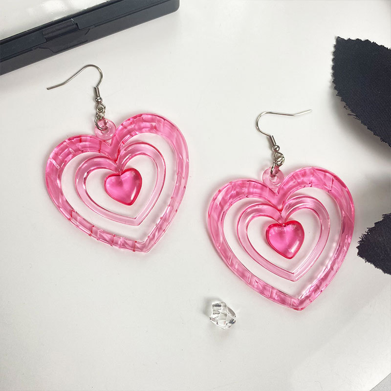 Exaggerated Sweet Heart Shape Arylic Hollow Out Women's Drop Earrings display picture 4