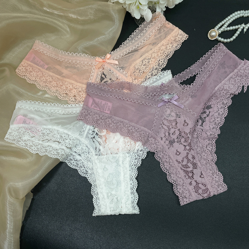European and American Lace Seamless Thong Women's Sexy Underwear Women's Transparent Cut Out Women's T-String Cotton Crotch