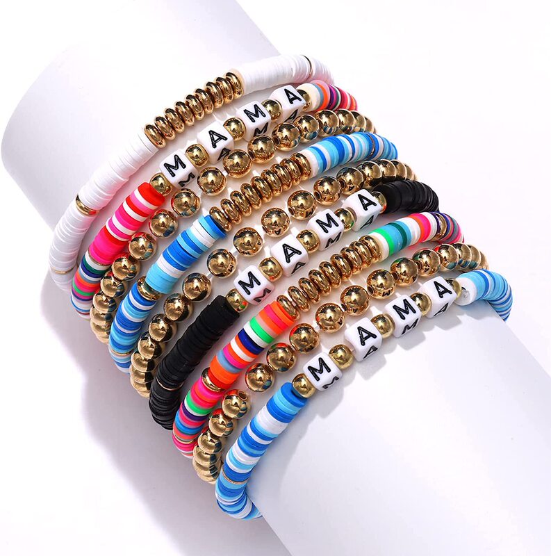 Amazon Multi-Layer Clay Beaded Elastic Bracelet Set Beaded Bracelet Soft Ceramic Bracelet Letter Bracelet