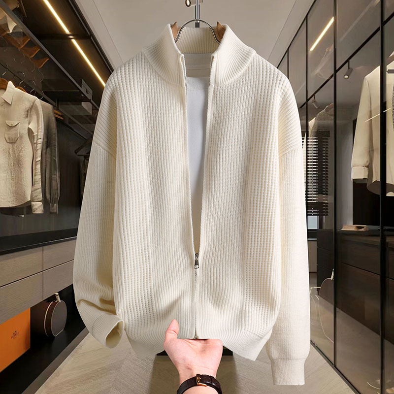 Handsome Knitted Knitwear Jacket for Men in Autumn and Winter Korean Style Light Mature Style Handsome Top Trendyy Stand-Up Collar Cardigan Knitwear Jacket