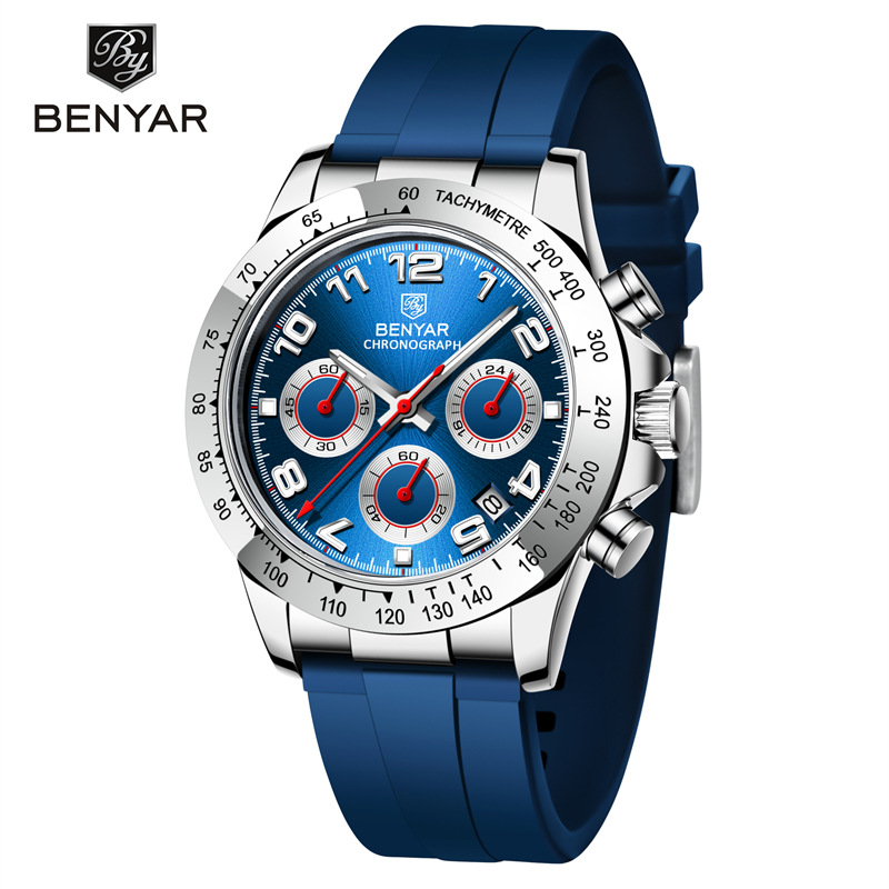 BENYAR Binya 5192M nuevos hombres multi-funcional de seis pines calendario luminoso de negocios reloj deportivo al aire libre