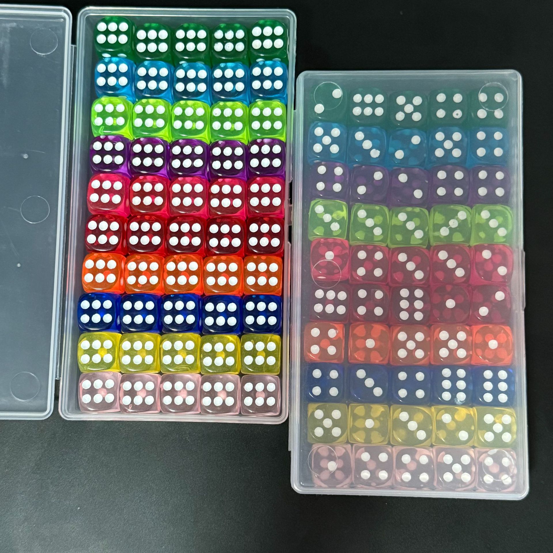 In-stock 14mm rounded-corner transparent dice, colorful multi-colored d6 eco-friendly crystal acrylic dice