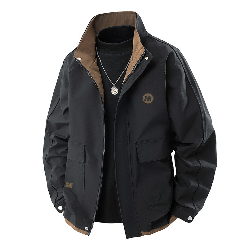 Spring and Autumn New Large Size Jacket Men's Stand-Up Collar Loose Workwear Trendy Brand Outdoor Fat Jacket Trendy and Handsome