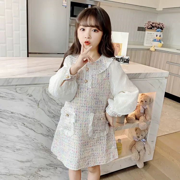 童装女童春秋连衣裙2025新款女孩小香风公主裙中大童娃娃领公主裙