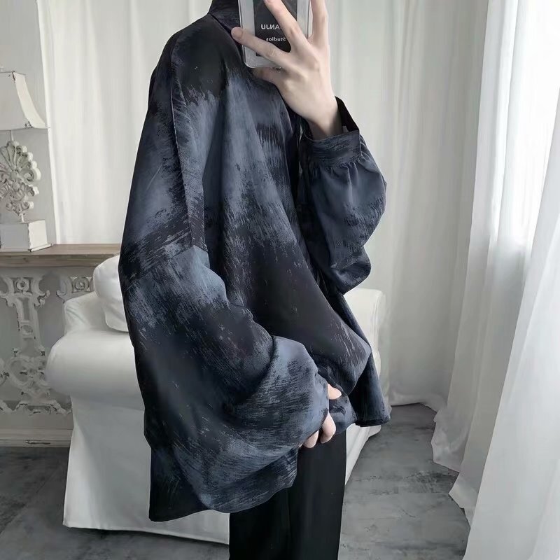 Hong Kong style tie-dyed loose shirt men's long sleeve early autumn Korean style student ins men's shirt dark forbidden shirt Hong Kong style tie-dyed loose shirt men's long sleeve early autumn Korean style student ins men's shirt dark forbidden shirt