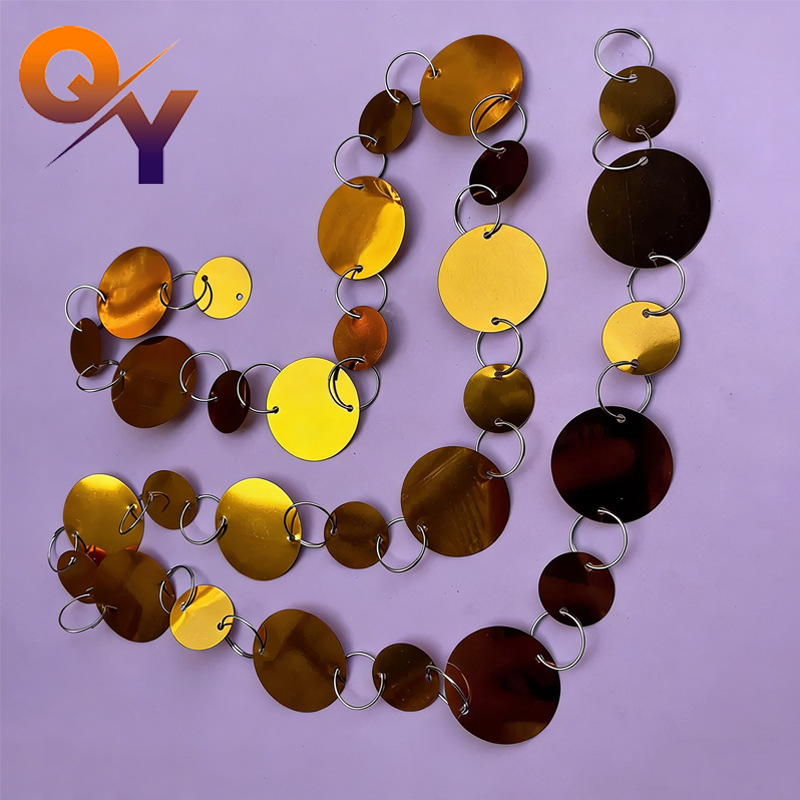 Wedding Sequin String Curtain Gold and Silver Mirror Round Hanging Curtain Wedding Stage Background Decoration Ceiling Decoration Materials