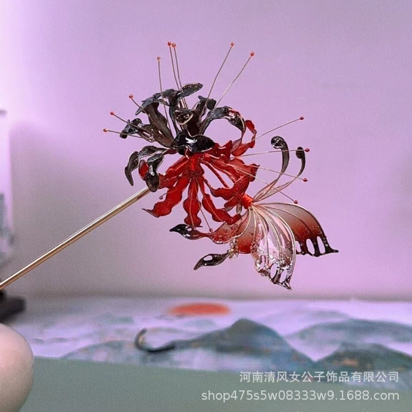 Manzhushahua + butterfly [red and black mixed color] 1 piece does not contain tassels