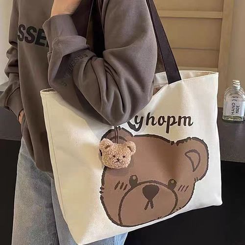 Commuter Japanese cartoon style Instagram single-shoulder large-capacity student canvas tote bag suitable for students for classes, versatile student canvas handbag
