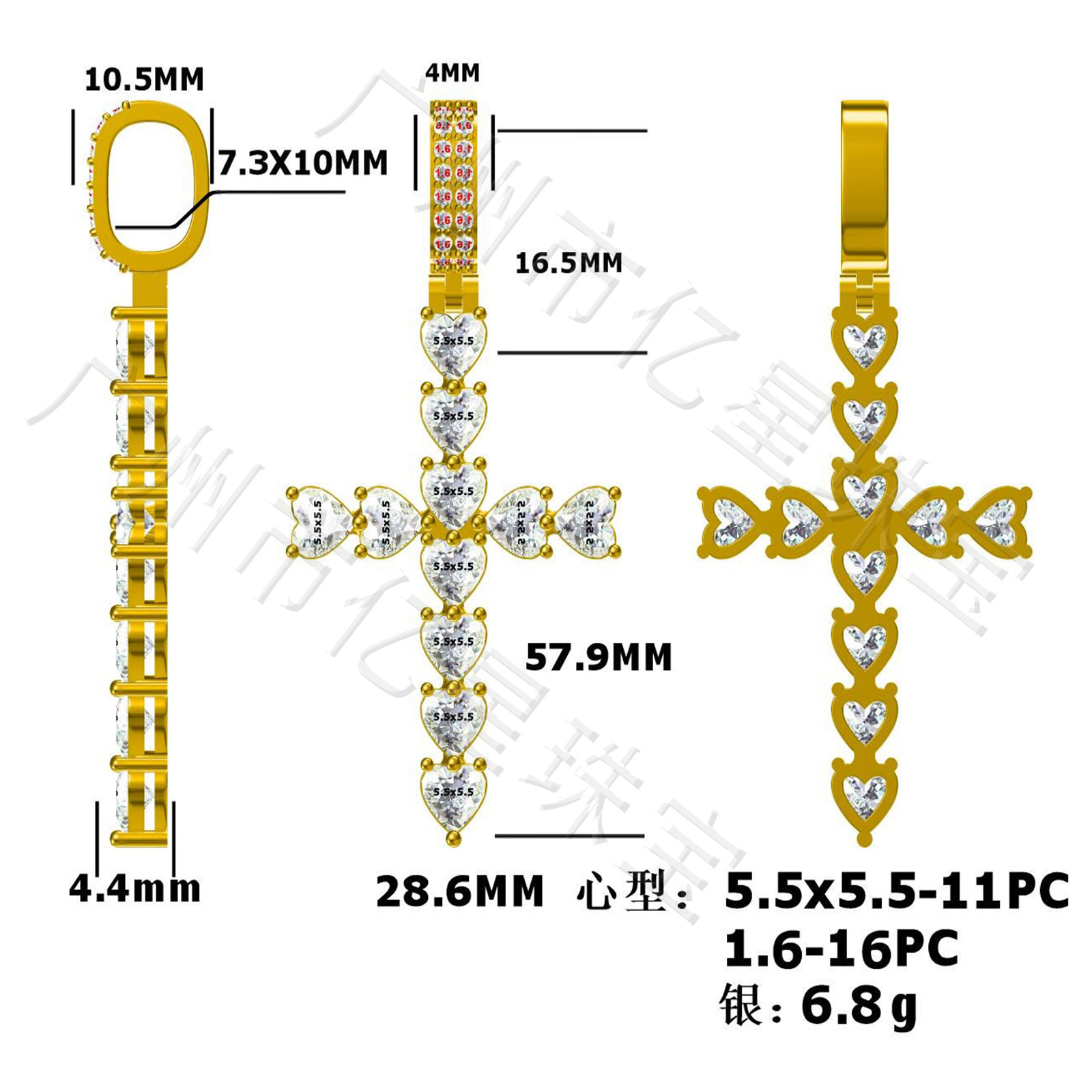 亿星嘻哈珠宝来图来样吊坠制作私人莫桑石纯银几何线条项链批发
