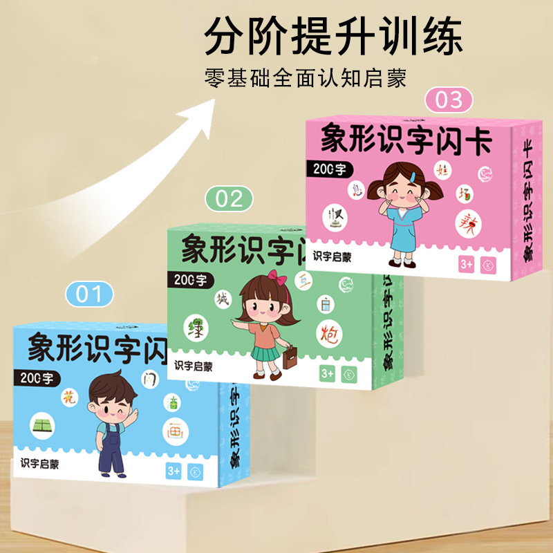 Kindergarten 0-6 Years Old Literacy Cards, Pictographic Literacy Cards, 600-Word Flash Cards, Children's Picture Recognition and Expression Cards Wholesale