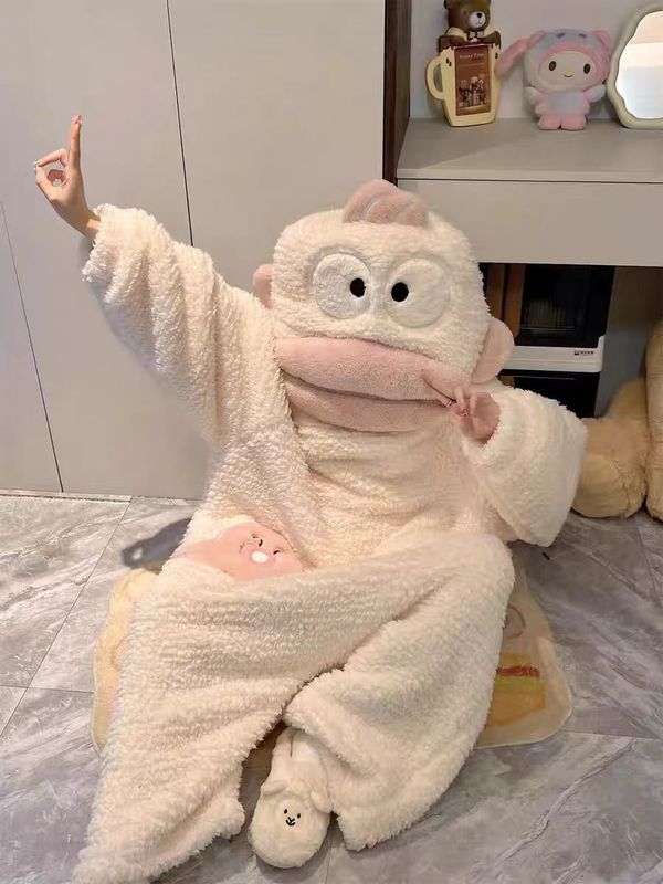 丑鱼儿童连体服秋冬季珊瑚绒睡衣加厚睡袍卡通大嘴鱼搞怪亲子家居|undefined
