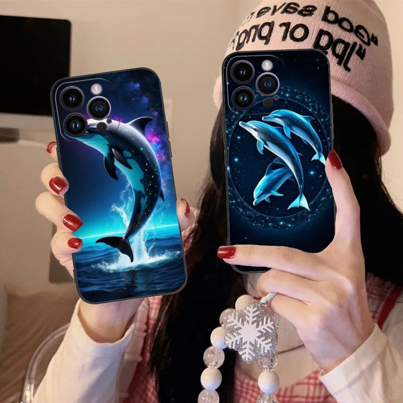 Dolphin Fantasy iPhone Luminous Phone Case 15 Foreign Trade New Sea European and American Black Other Back Cover Type