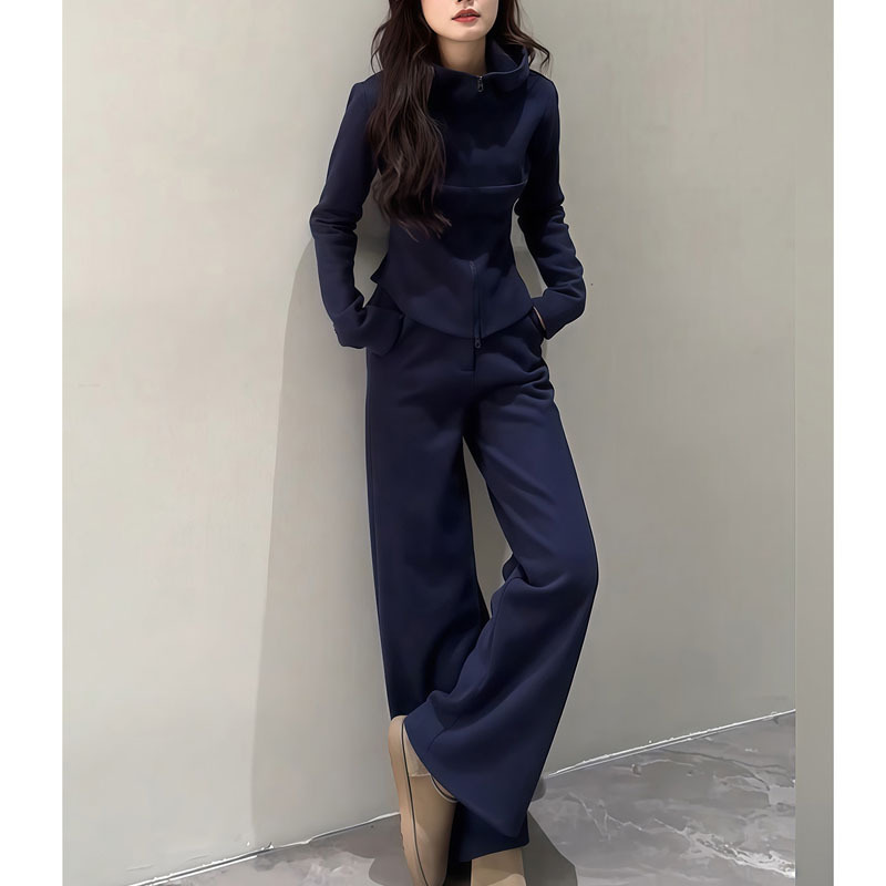 Sports Casual Suit for Women in Autum 2025 New Slim and Versatile Long-Sleeved Cardigan Sweatshirt Jacket Straight Wide-Leg Pants