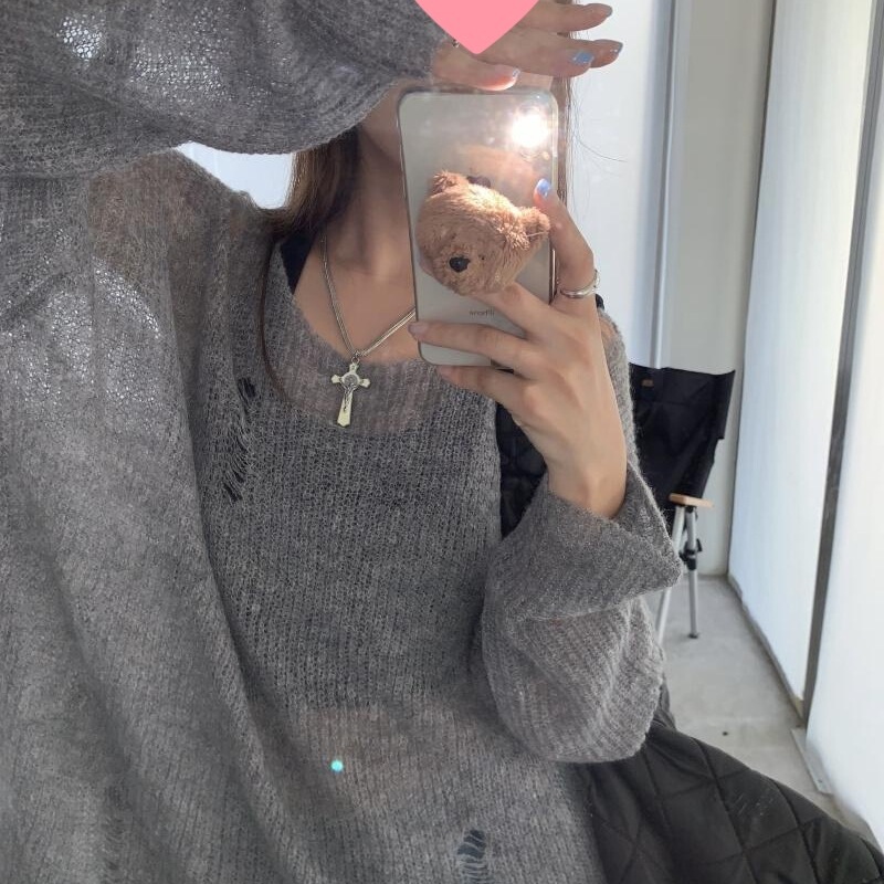 Fat Cool Cover-Up Retro Hollow Knitted Sun Protection Shirt Early Autumn Thin Outer Air-Conditioned Shirt Long-Sleeved Top
