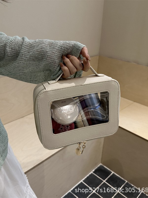 Bolso de Mano Transparente para Maquillaje de PU y PVC para Viajes y Uso Diario