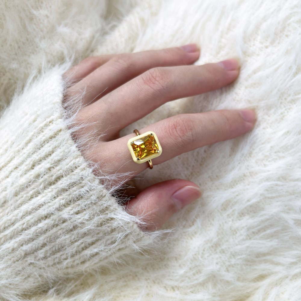 Fashion Square Sterling Silver Rhinestone Plating Rings