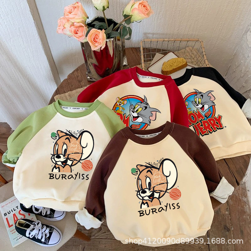 批发男童卫衣加绒秋冬季中小童儿童一体绒圆领上衣女宝宝长袖童装