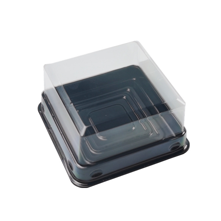 Caja de embalaje de pastel de Luna yema de huevo nieve crujiente Mei Niang caja de regalo PET plástico negro oro caja de ampolla cuadrada transparente