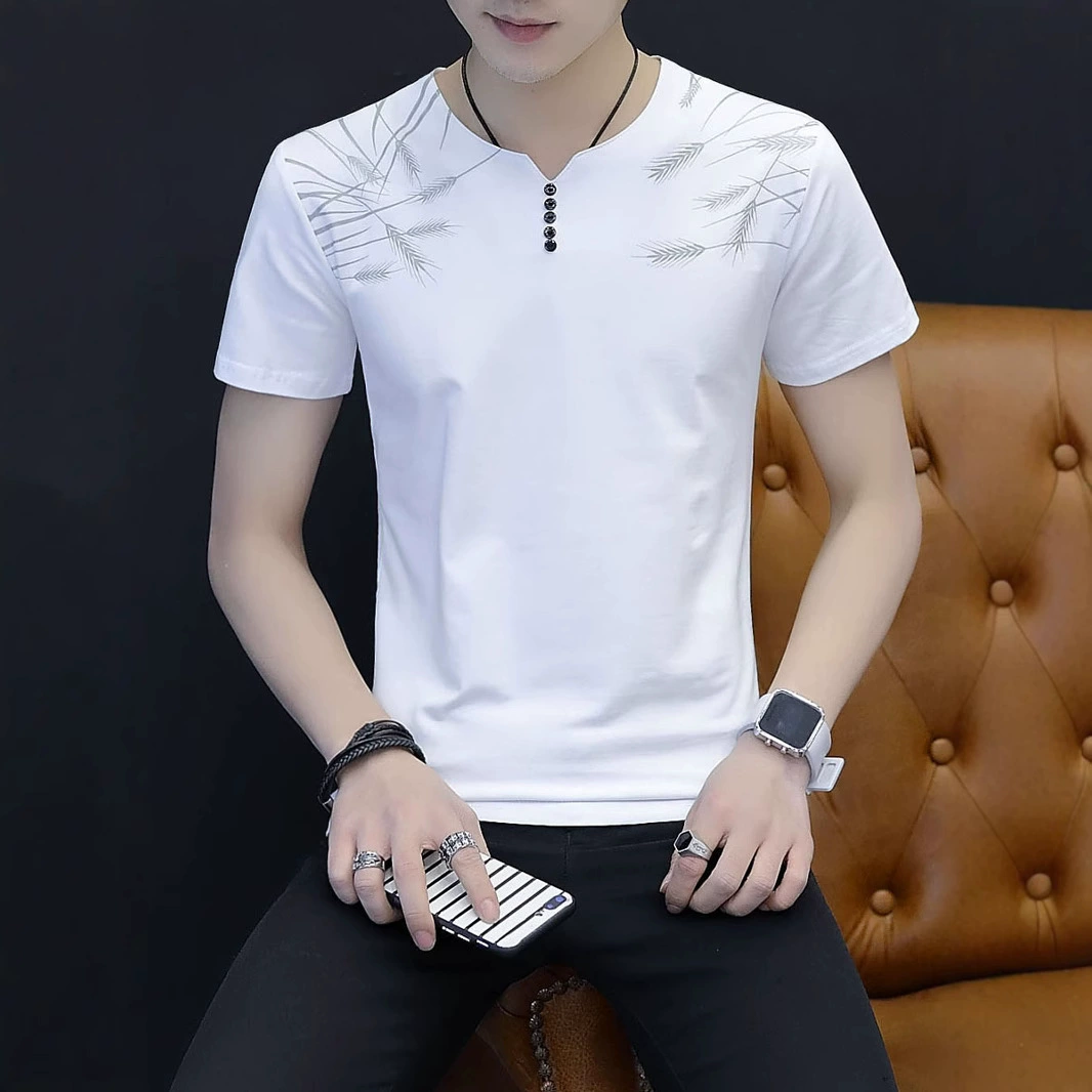 TikTok Live дышащая футболка из ледяного шелка с короткими рукавами, мужская летняя тонкая модная брендовая белая рубашка с v-образным вырезом и половиной рукавов, простая базовая рубашка