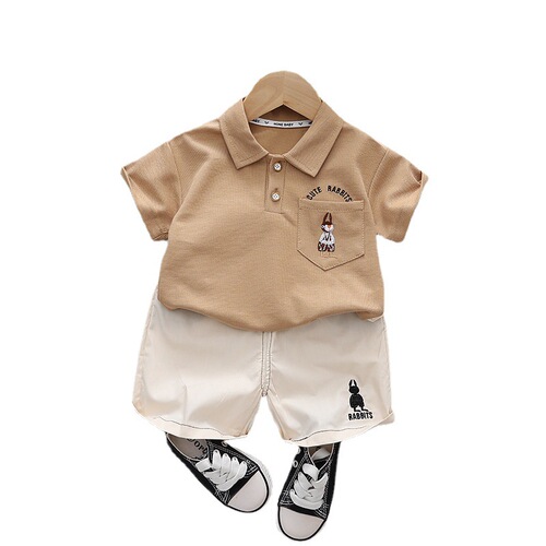Retro embroidered rabbit children's short-sleeved suit  new summer boys and girls cotton breathable thin t-shirt forest series
