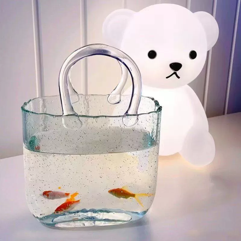 Творческие сети красный высокого класса прозрачная стеклянная сумка-сумка для рыбного аквариума Ваза украшения для гостиной гидропонная цветочная композиция для украшения аквариума