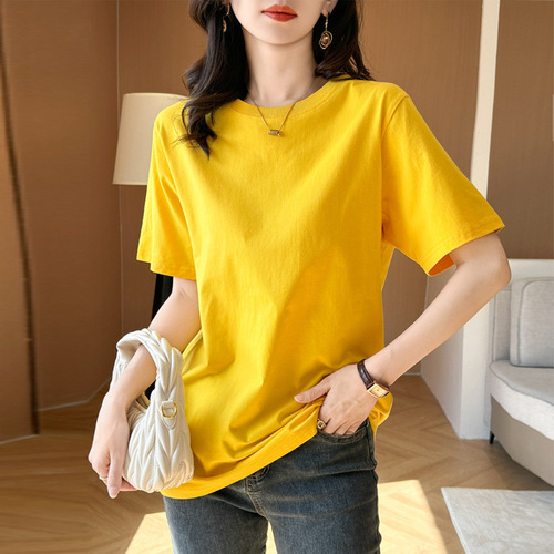 High-end Quality Women's Short Sleeve T-shirt 2025 Summer Plain Color Elegant Straight Shoulder Top