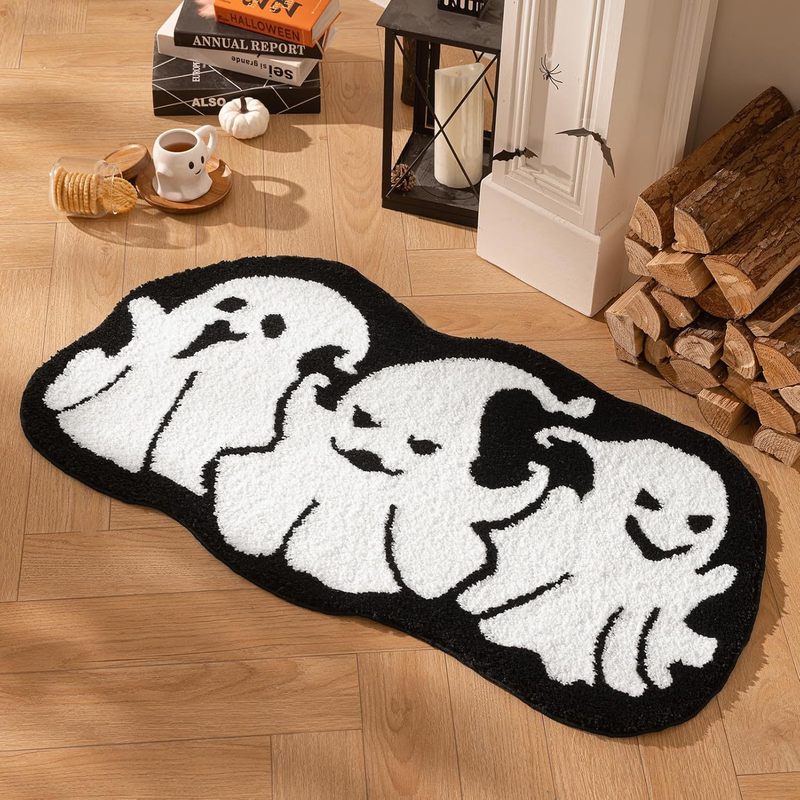 クロスボーダーかわいい小さなゴースト模造カシミヤ玄関ドアマットリビングルームホリデーデコレーションマットハロウィンアマゾンドロップシッピングマット|undefined