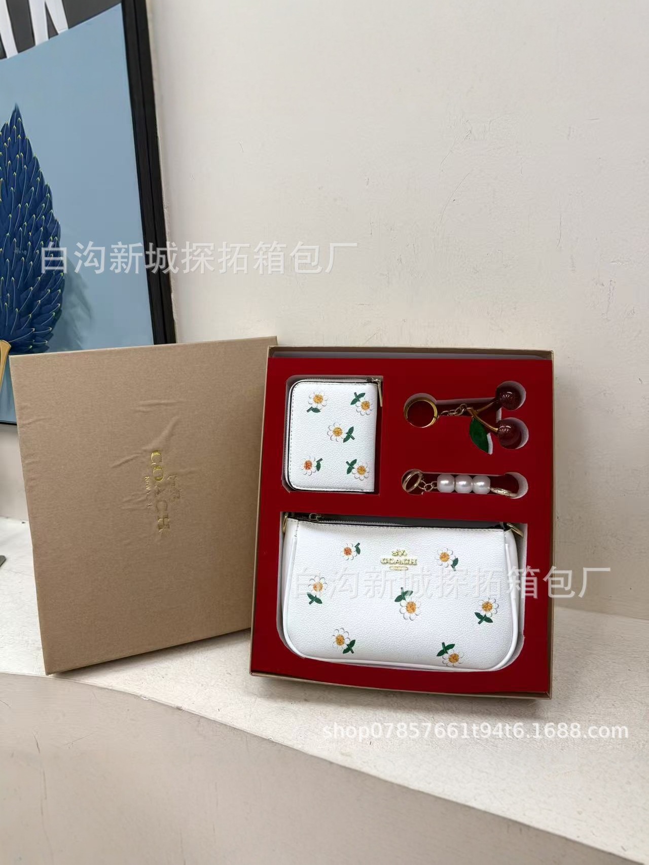 Transfronterizo paquete de bolsas de mano de damas 2025 nueva moda impresa bolsa de cambio llaveros caja de regalo universal