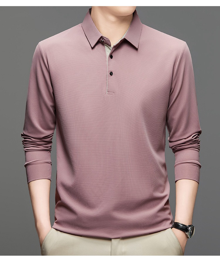 Langarm-Poloshirt für Herren, 2024 Frühling und Herbst Business-T-Shirt mit lockerem Kragen für Herren_voghion.com