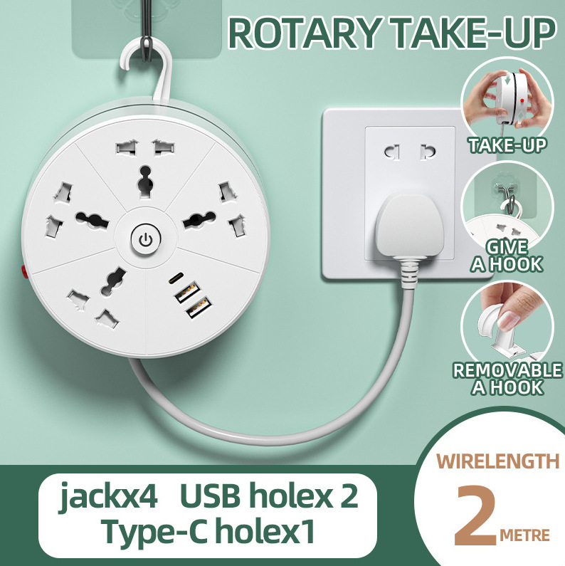 Enchufe de almacenamiento retráctil estándar tailandés USB enchufe de fila de 2 metros enchufe multifuncional de enchufe poroso