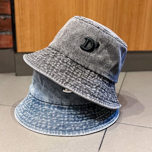 Korean Version Ins Denim Fabric Embroidered D Letter Fisherman Hat for Girls Spring and Autumn Season Versatile Fashion Casual Sun Hat Trend