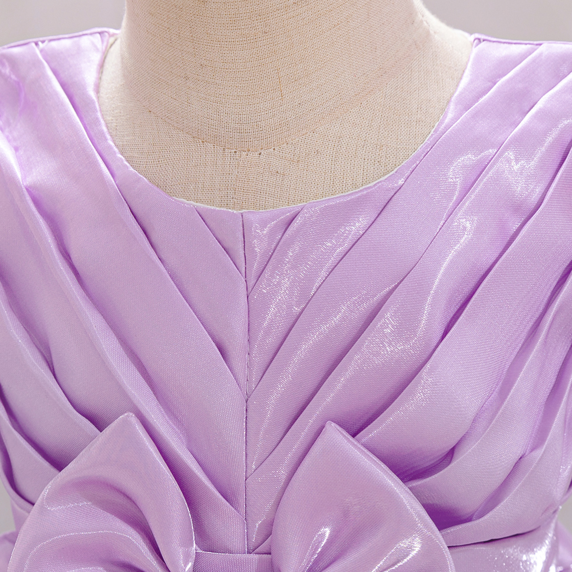 Nuevo comercio exterior ropa infantil de agua satin burbuja manga arco vestido de princesa púrpura vestido de noche para niños image 4