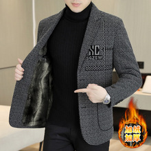 冬季新款加绒加厚雪尼尔西装外套男士金貂绒高级感中青年保暖西服