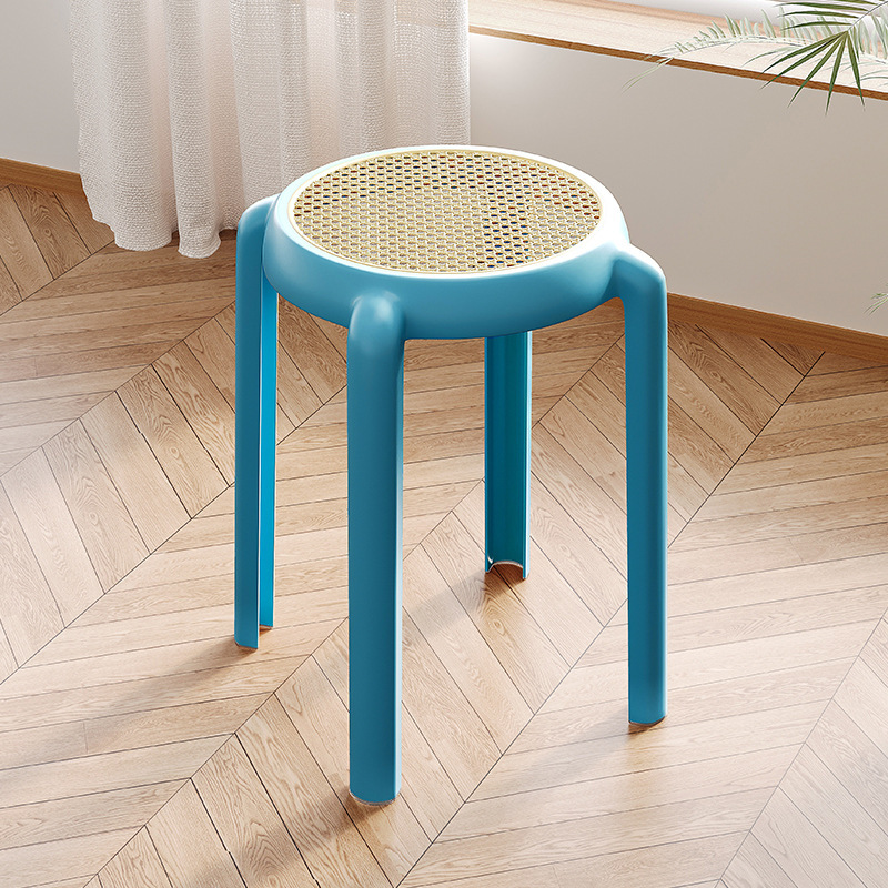 Taburete de plástico de ratán Estilo nórdico engrosado apilable moderno simple mesa de comedor taburete restaurante comercial zapatos que cambian taburete redondo