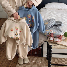 儿童秋冬加绒加厚套装2023新款韩国男女童连帽卫衣保暖卫裤两件套