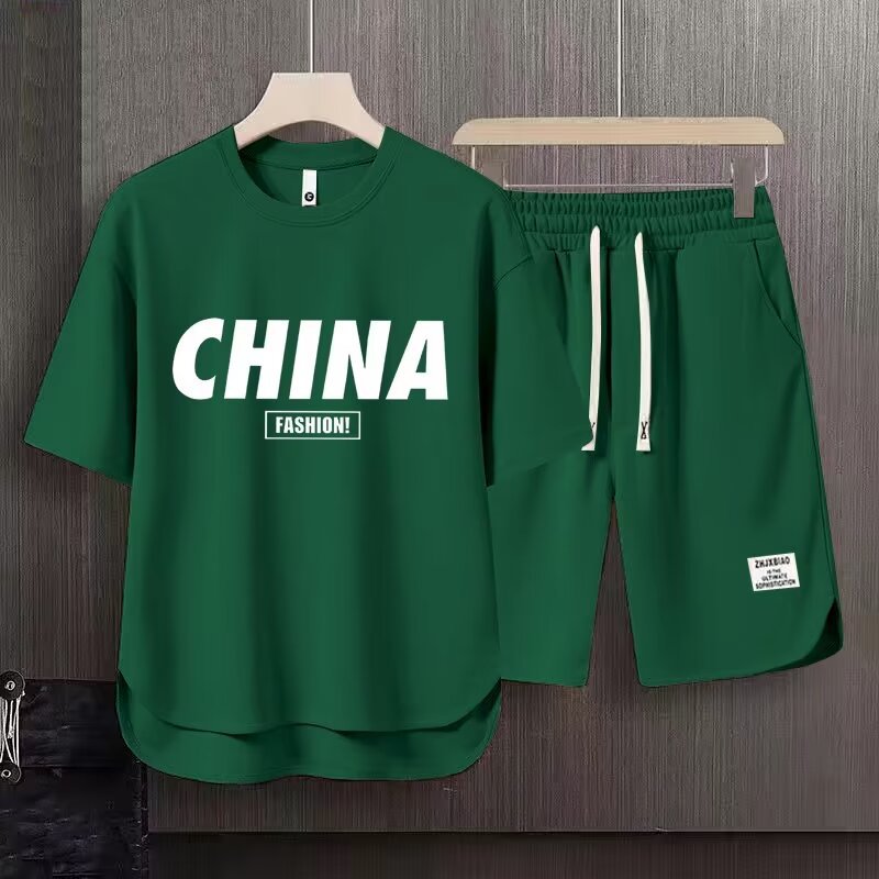 Men's Clothing 2024 Waffle Casual Summer Suit Men's Loose Teen Short sleeved T shirt Shorts Handsome Two piece Suit_mkmklike.com