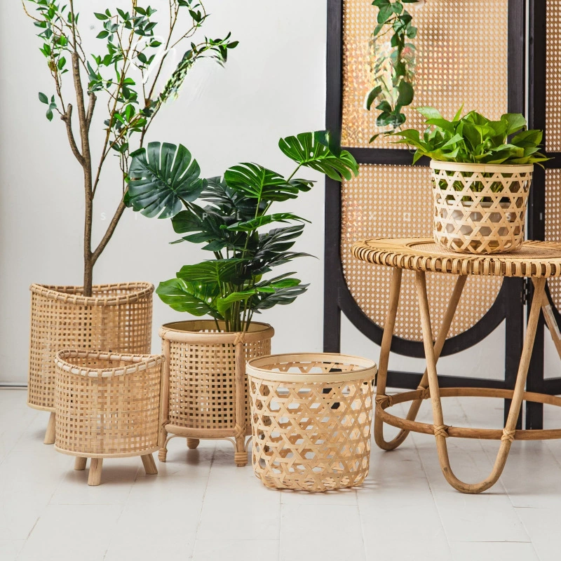 Корзина для цветов из ротанга, цветочный горшок, бамбуковая подставка для цветов, напольная подставка для бонсай, витрина для растений, балкон, суккулентный потос