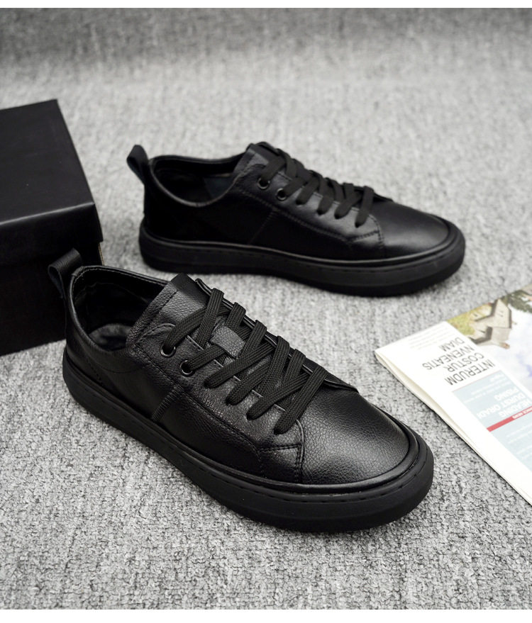 Giày sneaker nam da thật cổ thấp đế bằng, gót thấp 1-3 cm, dây buộc, phong cách thường ngày — Màu trắng 5202, Màu đen 5202 chi tiết 12