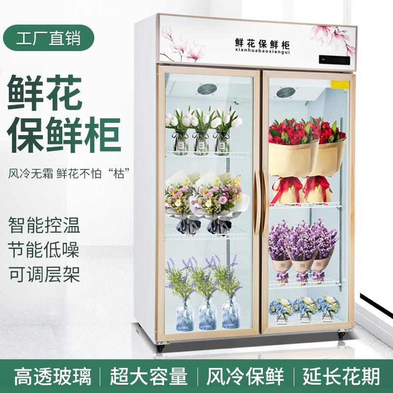鲜花保鲜柜商用风冷双开门立式花店玻璃冰柜植物柜陈列冷藏展示柜