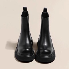 真皮烟筒靴女2025新款英伦风厚底女靴单靴切尔西靴黑色马丁靴短靴