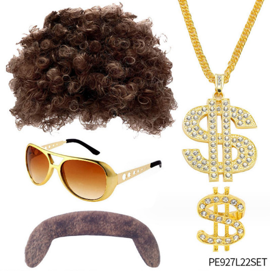 Fiesta de carnaval peluca barba falsa cosplay accesorios disco de los 70 collar de Elvis accesorios de los 90