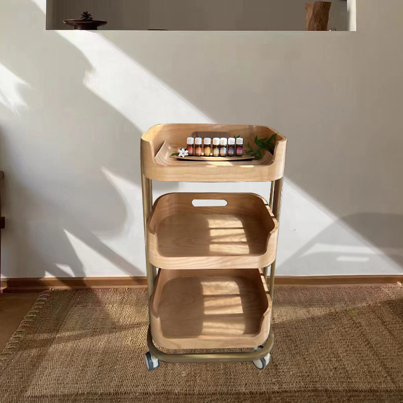 匠心款实木推车美容院SPA馆家庭收纳置物架皮肤管理工具车侘寂风